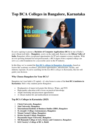 Top BCA Colleges in Bangalore, Karnataka