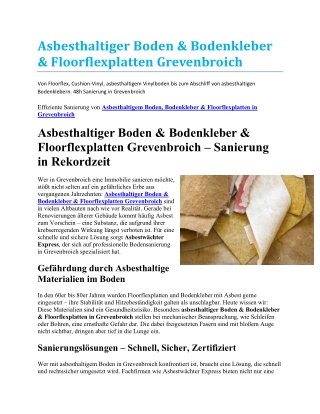 Asbesthaltigem Boden, Bodenkleber & Floorflexplatten in Grevenbroich