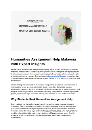 Humanities Assignment Help Malaysia with Expert Insights