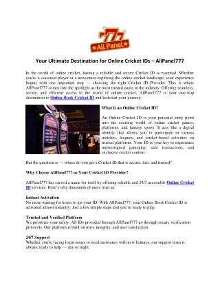 Your Ultimate Destination for Online Cricket IDs – AllPanel777