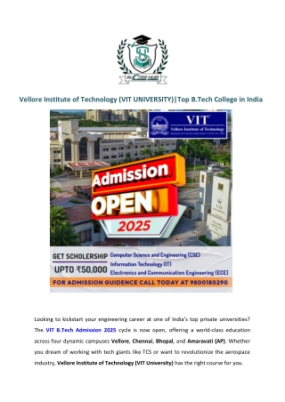 Vellore Institute of Technology (VIT UNIVERSITY) Top B.Tech College in India