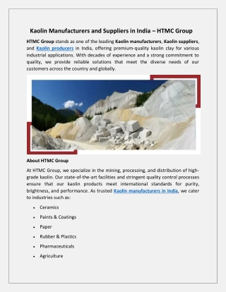 Kaolin Manufacturers and Suppliers in India – HTMC Group