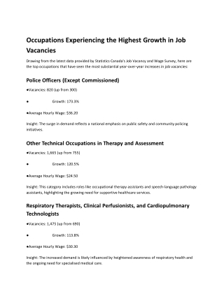 Occupations Experiencing the Highest Growth in Job Vacancies