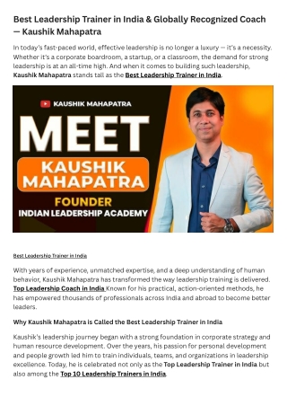 Best Leadership Trainer in India & Globally Recognized Coach — Kaushik Mahapatra