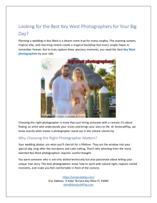 Looking for the Best Key West Photographers for Your Big Day