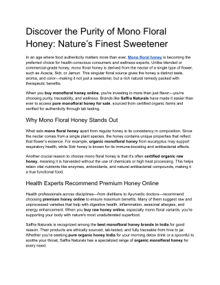 Discover the Purity of Mono Floral Honey_ Nature’s Finest Sweetener