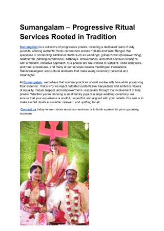 Sumangalam – Progressive Ritual Services Rooted in Tradition