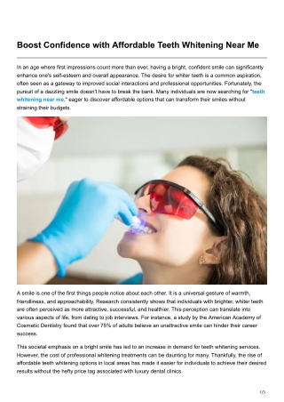 Boost Confidence with Affordable Teeth Whitening Near Me