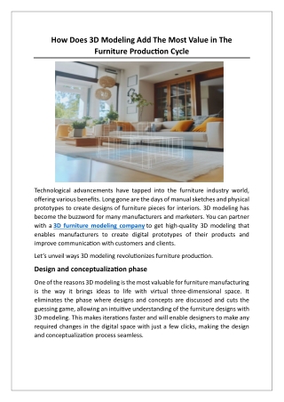 How Does 3D Modeling Add The Most Value in The Furniture Production Cycle
