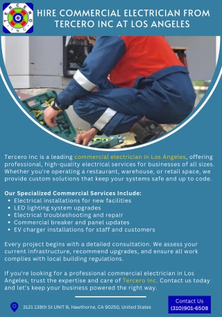 Hire Commercial Electrician from Tercero Inc at Los Angeles