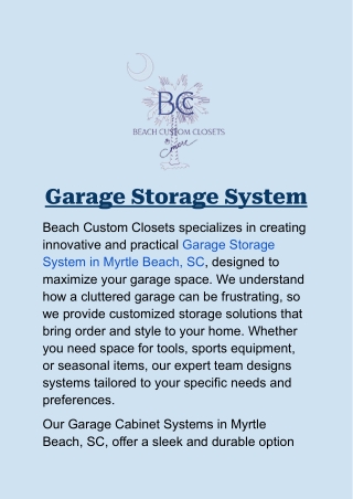 Garage Storage System in Myrtle Beach, SC: Organize Your Garage with Ease