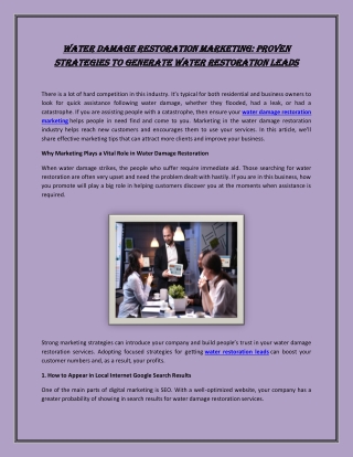 Water Damage Restoration Marketing: Proven Strategies to Generate Water Restorat
