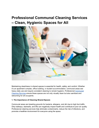 Professional Communal Cleaning Services – Clean, Hygienic Spaces for All