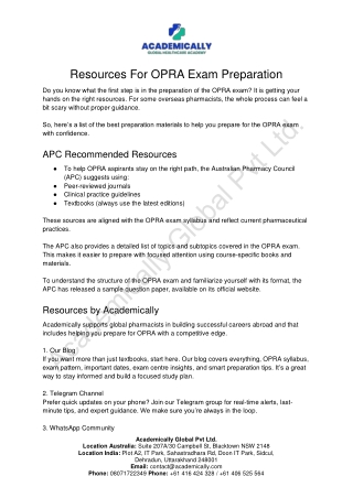 resources for opra exam preparation