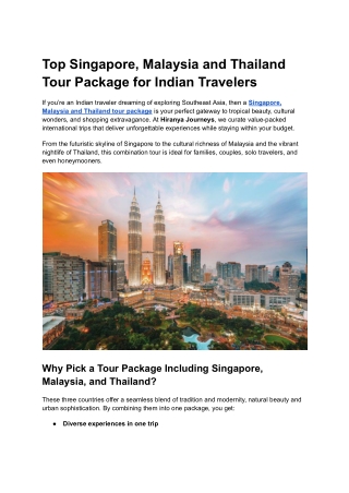 Singapore, Malaysia and Thailand tour package