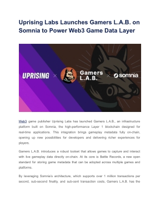 Uprising Labs Launches Gamers L