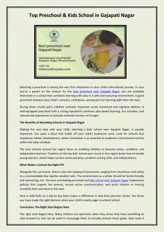 Best preschool near Gajapati Nagar