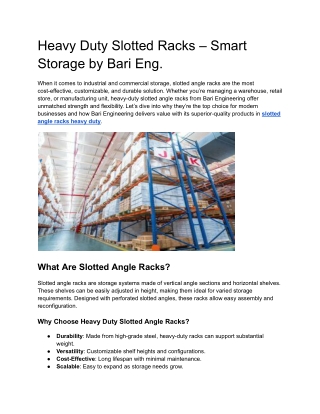 Heavy Duty Slotted Racks – Smart Storage by Bari Eng