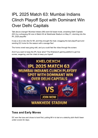 Mumbai Indians Clinch Playoff Spot with Dominant Win Over Delhi Capitals