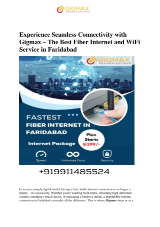 Experience Seamless Connectivity with Gigmax – The Best Fiber Internet and WiFi Service in Faridabad