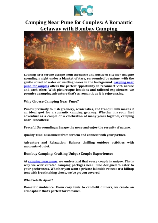Camping Near Pune for Couples A Romantic Getaway with Bombay Camping