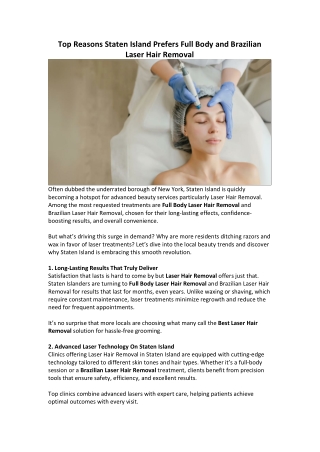 Top Reasons Staten Island Prefers Full Body and Brazilian Laser Hair Removal