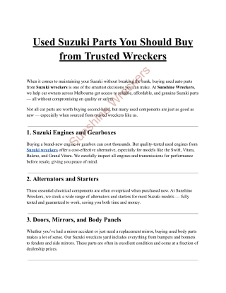 Used Suzuki Parts You Should Buy from Trusted Wreckers
