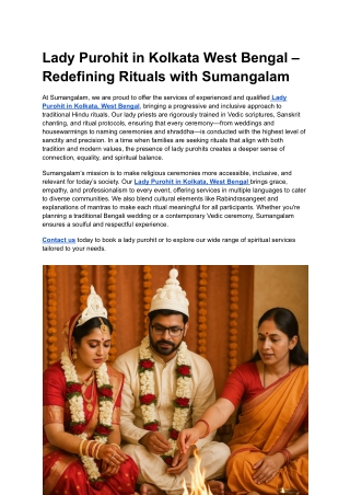 Lady Purohit in Kolkata West Bengal – Redefining Rituals with Sumangalam