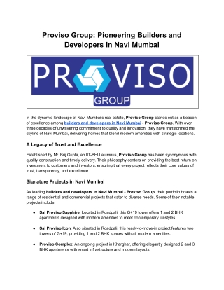 Proviso Group_ Pioneering Builders and Developers in Navi Mumbai