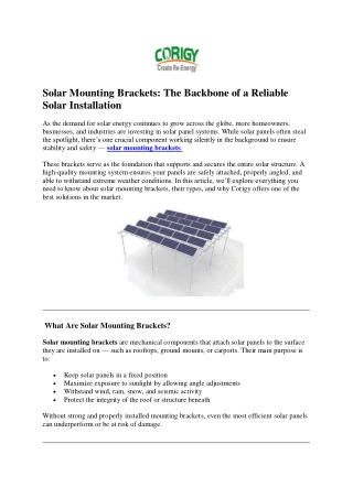 High-Quality Solar Mounting Brackets for Solar Panels in the USA