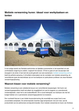 Mobiele verwarming huren ideaal voor werkplaatsen en tenten