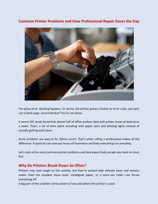 Common Printer Problems and How Professional Repair Saves the Day