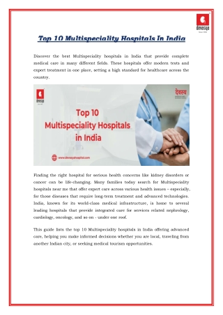 Top 10 Multispeciality Hospitals in India