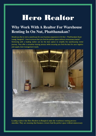 Why Work With A Realtor For Warehouse Renting In On Nut, Phatthanakan
