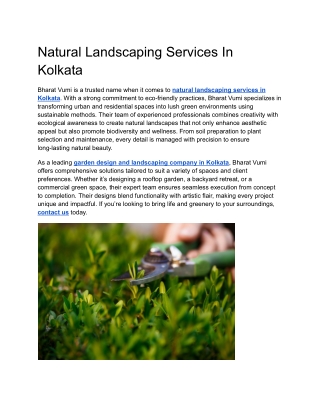 Natural Landscaping Services In Kolkata