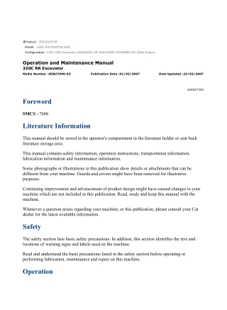 Caterpillar CAT 320C EXCAVATOR (GAD00001-UP) Operation and Maintenance Manual Instant Download