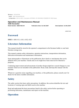 Caterpillar CAT 320C EXCAVATOR (HKT00001-UP) Operation and Maintenance Manual Instant Download