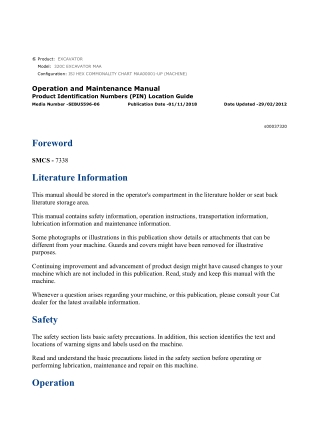 Caterpillar CAT 320C EXCAVATOR (MAA00001-UP) Operation and Maintenance Manual Instant Download