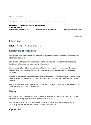 Caterpillar CAT 320C FM EXCAVATOR (BGB00001-UP) Operation and Maintenance Manual Instant Download