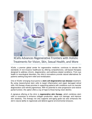 XCells Advances Regenerative Frontiers with Holistic Treatments for Vision, Skin, Sexual Health, and More