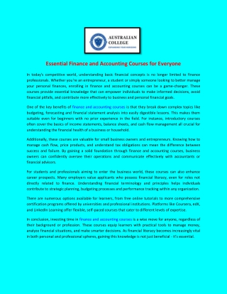 Essential Finance and Accounting Courses for Everyone