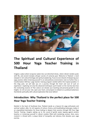 The Spiritual and Cultural Experience of 500 Hour Yoga Teacher Training Course