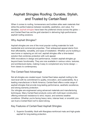 Asphalt Shingles Roofing Durable, Stylish, and Trusted by CertainTeed