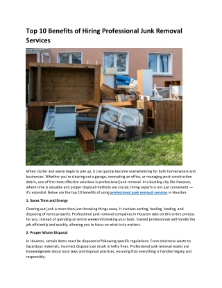 Top 10 Benefits of Hiring Professional Junk Removal Services