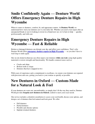 Smile Confidently Again — Denture World Offers Emergency Denture Repairs in High