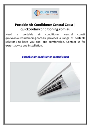 Portable Air Conditioner Central Coast  quickcoolairconditioning.com.au