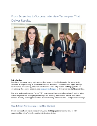 From Screening to Success- Interview Techniques That Deliver Results.