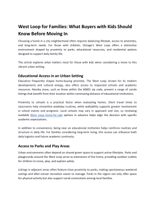 west loop for families what buyers with kids