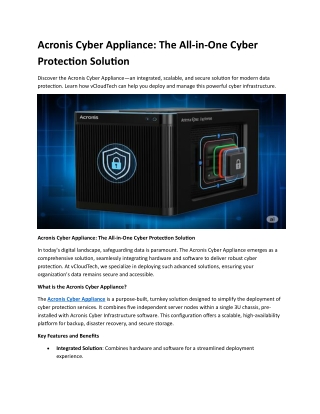 Acronis Cyber Appliance: The All-in-One Cyber Protection Solution