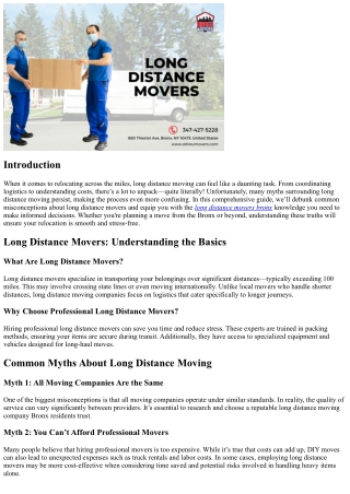 Long Distance Moving Myths Debunked: What You Need to Know
